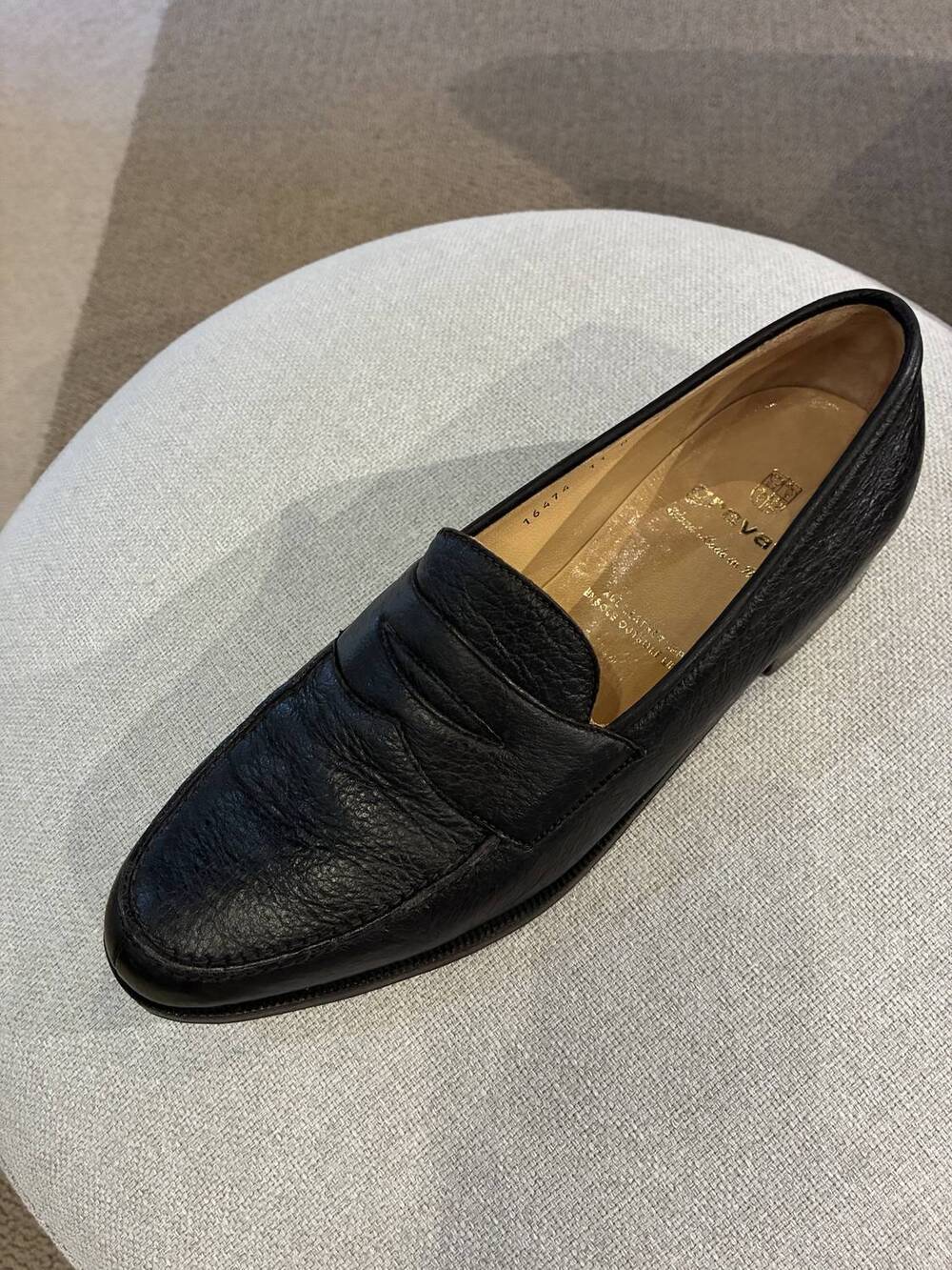 NEW GRAVATI men's peccary leather penny loafer -narrow in dark brown